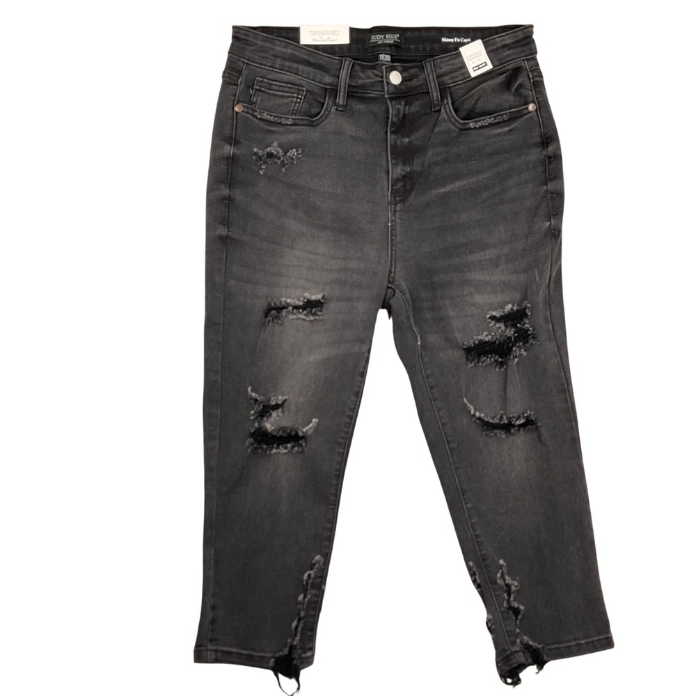 Judy Blue LA Jeans Womens 11/30 Black Skinny JB2270BK Capri Distressed High Rise